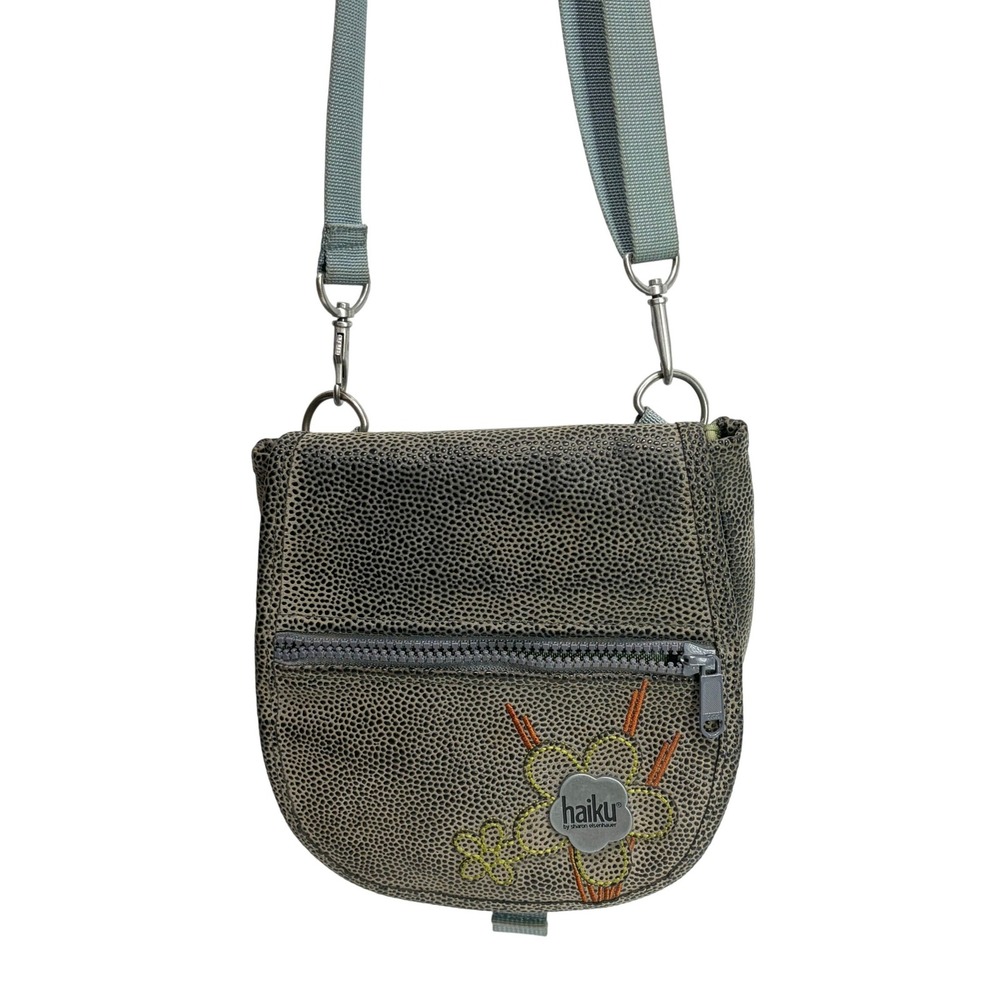 Haiku by Sharon Eisenhauer Grey Textured Floral Embroidered Crossbody Bag Small
